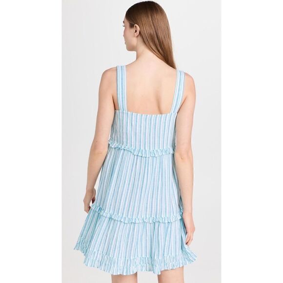NWT Rails Sandy Dress Linen Blend Striped Ruffle Mini in Laguna Stripe, Small - Picture 7 of 16